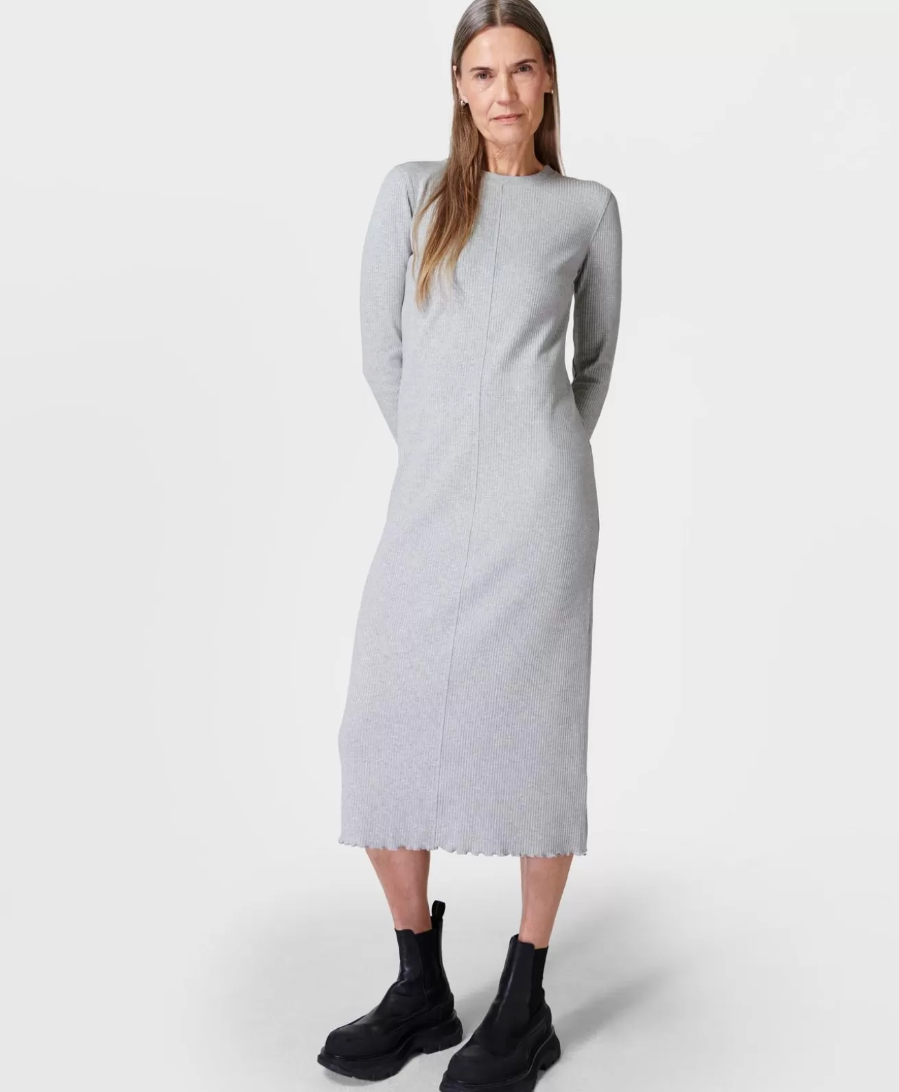 Sweaty Betty Ribbed Long Sleeve Midi Dress- Dresses & Jumpsuits