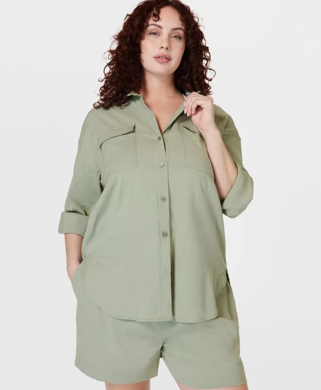 Sweaty Betty Summer Stretch Linen Utility Shirt- Long Sleeve Tops