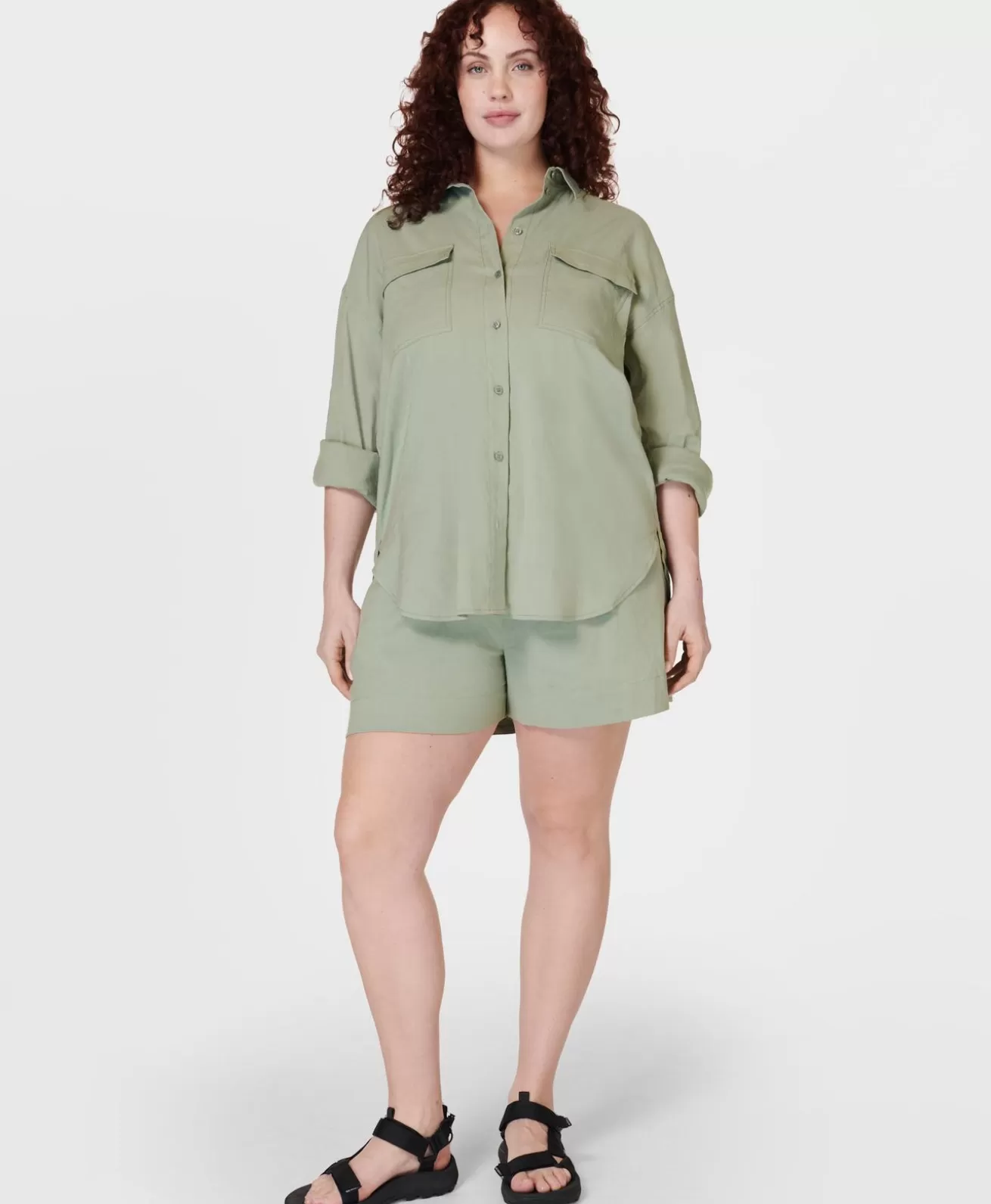 Sweaty Betty Summer Stretch Linen Utility Shirt- Long Sleeve Tops